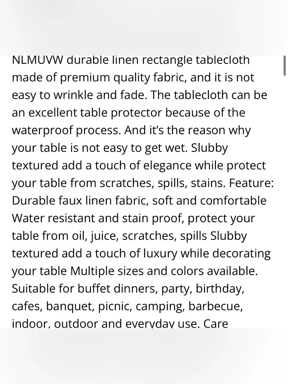 Ivory Faux Linen Slubby Texture Tablecloth Water-Resistant Rectangular 96x54”